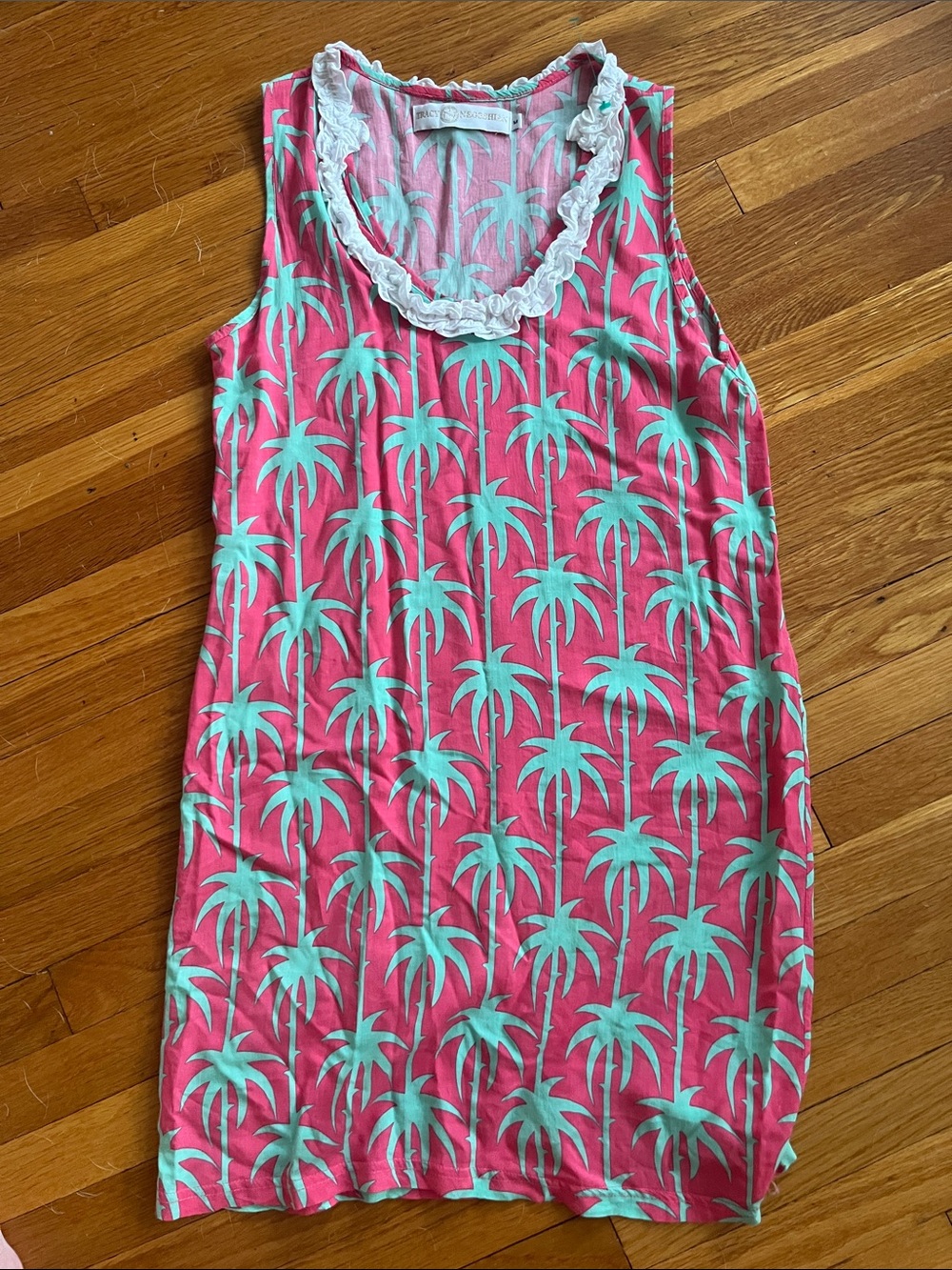 Tracy Negoshian Palm Tree White Ruffle Dress